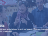 des personnes se rencontrent autour de flyers, souriant. le titre "urgencESS" et "le fonds dédié aux associations de l'ESS de 1 à 10 salariés" est écrit dessus l'image