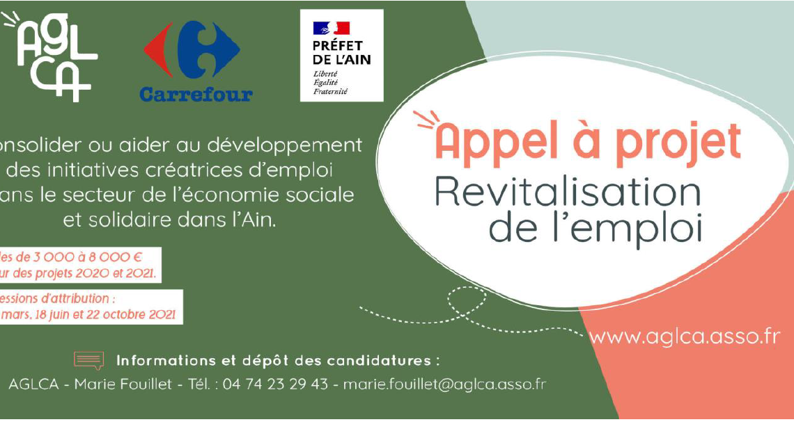 Visuel annonçant l'appel à projet "revitalisation de l'emploi" de l'AGLCA