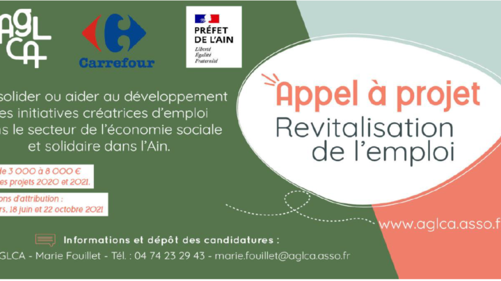 Visuel annonçant l'appel à projet "revitalisation de l'emploi" de l'AGLCA