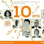 affiche de la MSA : "merci aux femmes et hommes qui font vivre BULLE D'AIR depuis 10 ans", avec une mosaïque de portraits en noir et blanc