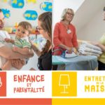 visuel de la campagne 2022 : logo ADMR, images de soignants avec leurs patients, noms des grands secteurs d'activité de l'association