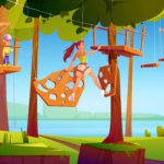 Enfants dans un parc d'aventure accrobranche (illustration)