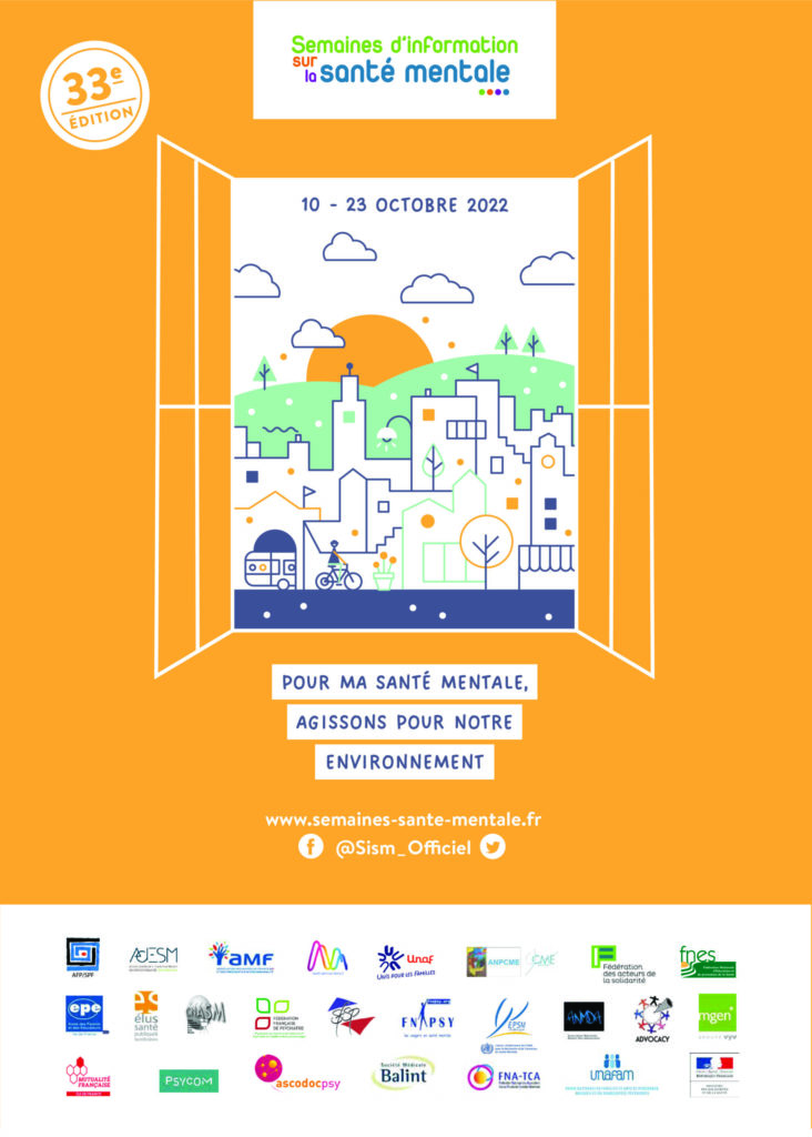 Affiche de la Semaine d'information sur la santé mentale - édition 2022 - "pour ma santé mentale, agissons pour notre environnement"