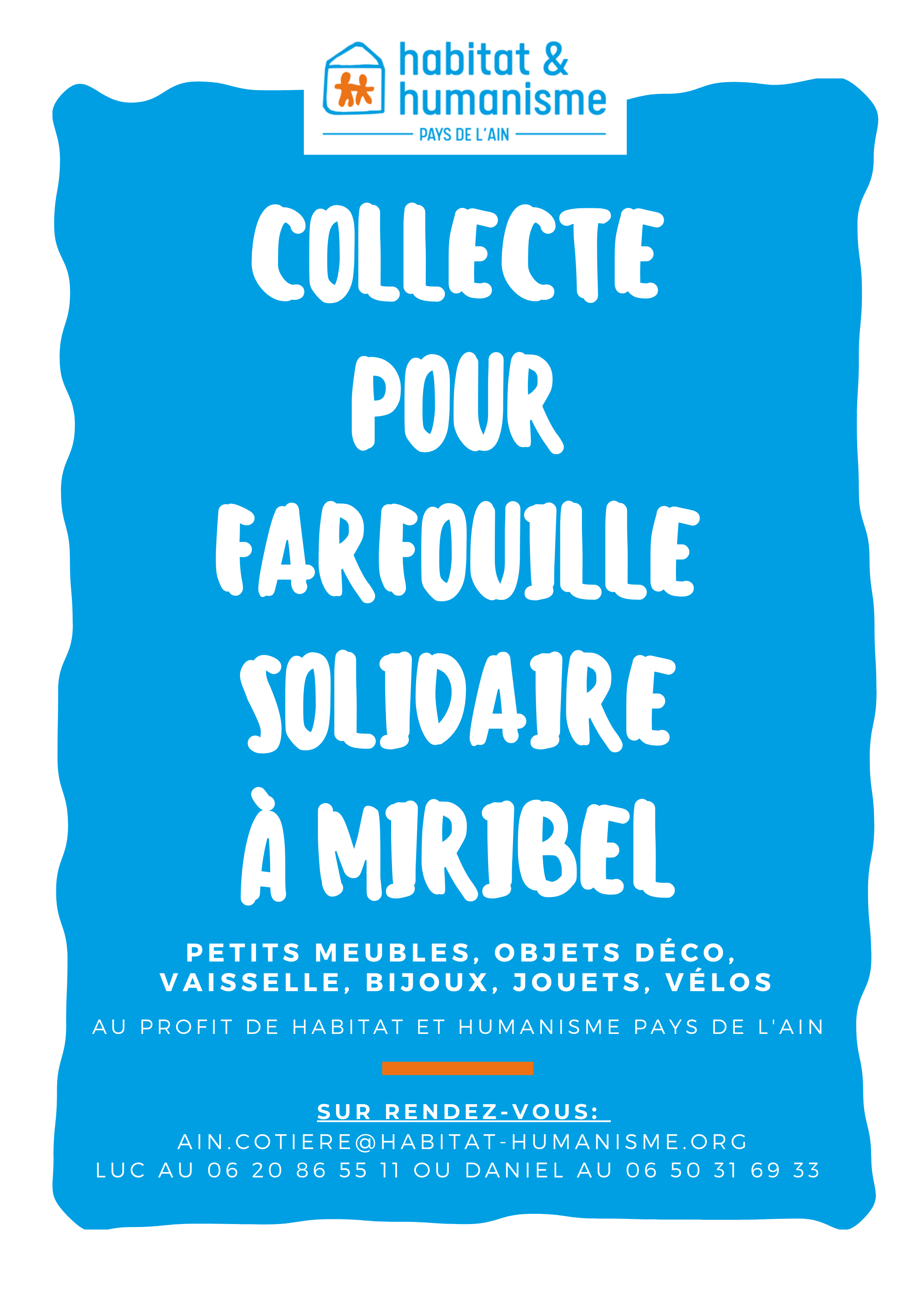 affiche invitant à participer à la collecte pour la farfouille solidaire à Miribel (Ain) le 10 et 11 juin 2023