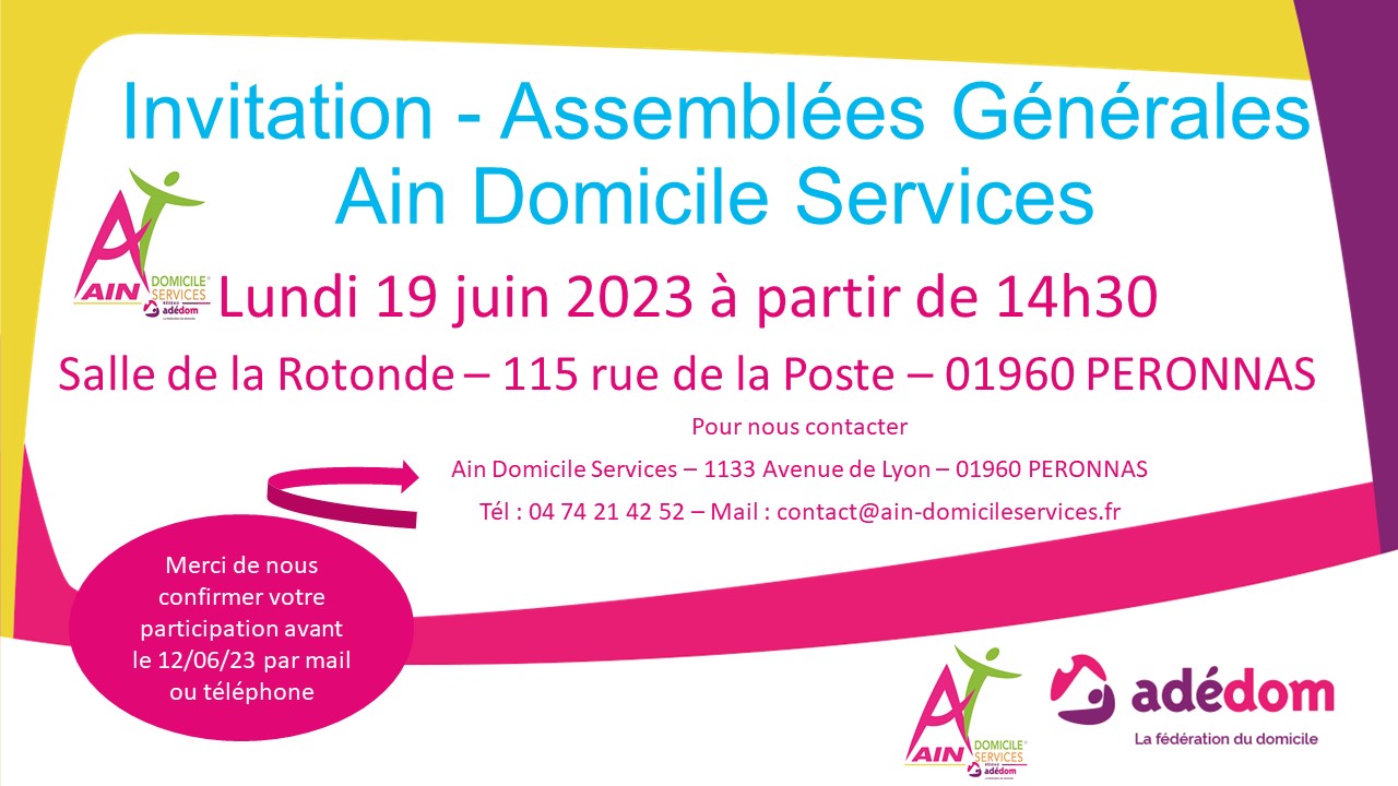Visuel d'invitation - AG 2023 d'Ain domicile services 