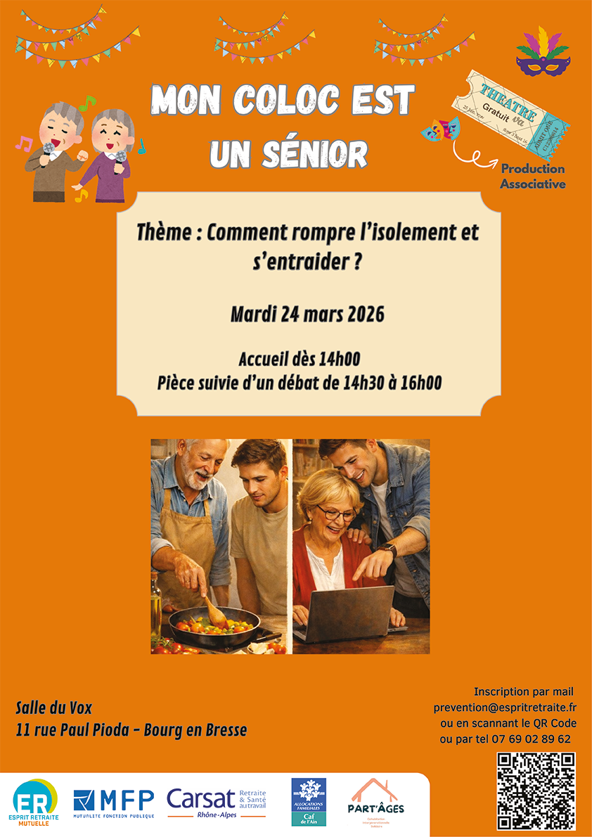 Représentation théâtrale organisée par Esprit retraite le 24 mars à Bourg-en-Bresse