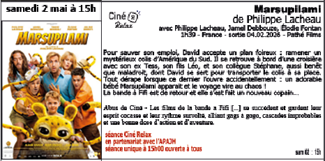 Ciné-relax-Marsupilami-Samedi 2 mai Bourg-en-Bresse